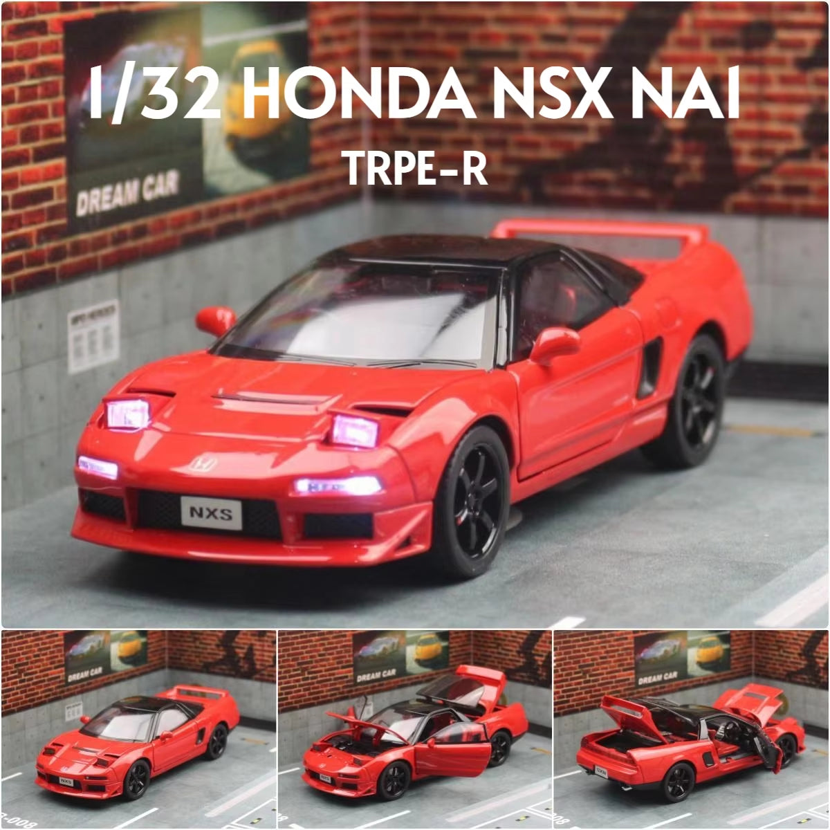 1/32 Honda Acura NSX NA1 JDM Racing Toy Car for Kid Diecast Vehicle Miniature Model Pull Back Sound Light Collection Gift Boys