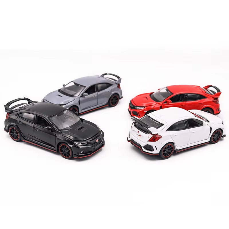 1/32 Honda Civic Type R Toy Car for Children Diecast Miniature Model Pull Back Doors Openable Sound Light Collection Gift Boys