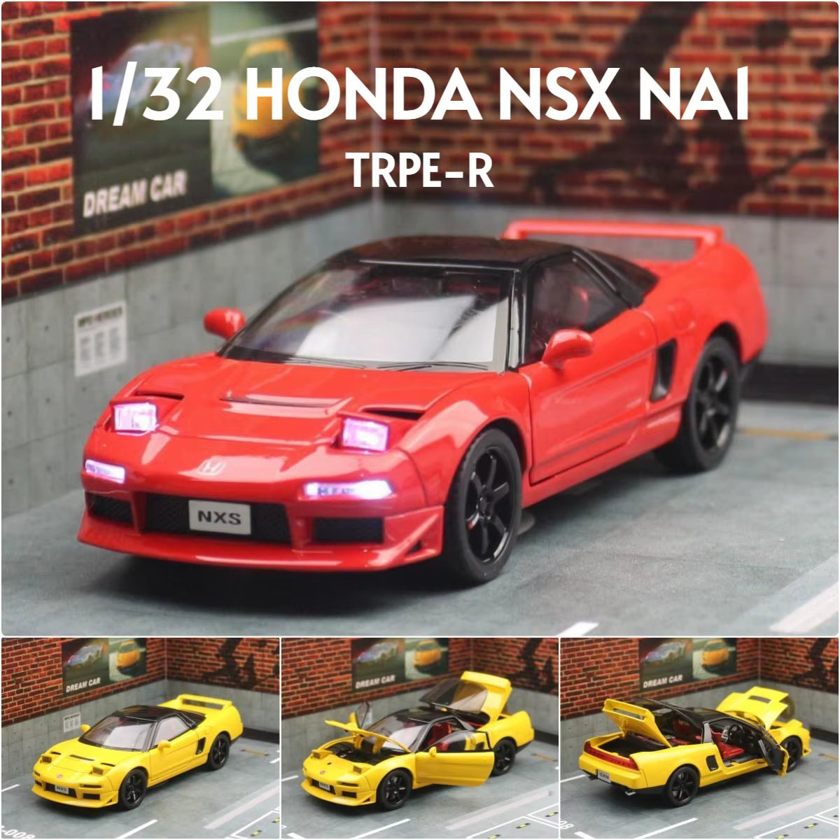 1/32 Honda Acura NSX NA1 JDM Racing Toy Car for Kid Diecast Vehicle Miniature Model Pull Back Sound Light Collection Gift Boys